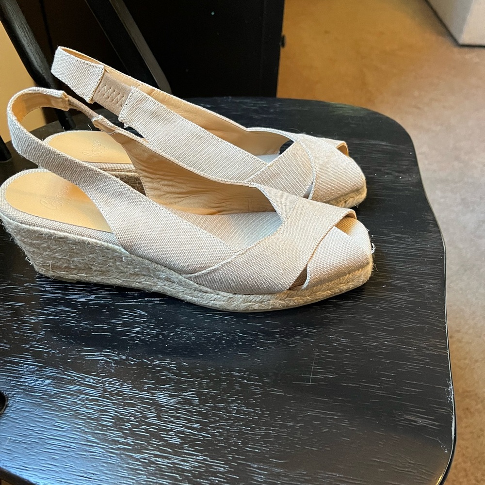Castaner Beige Espadrille Slingback Wedge Sandals - Women